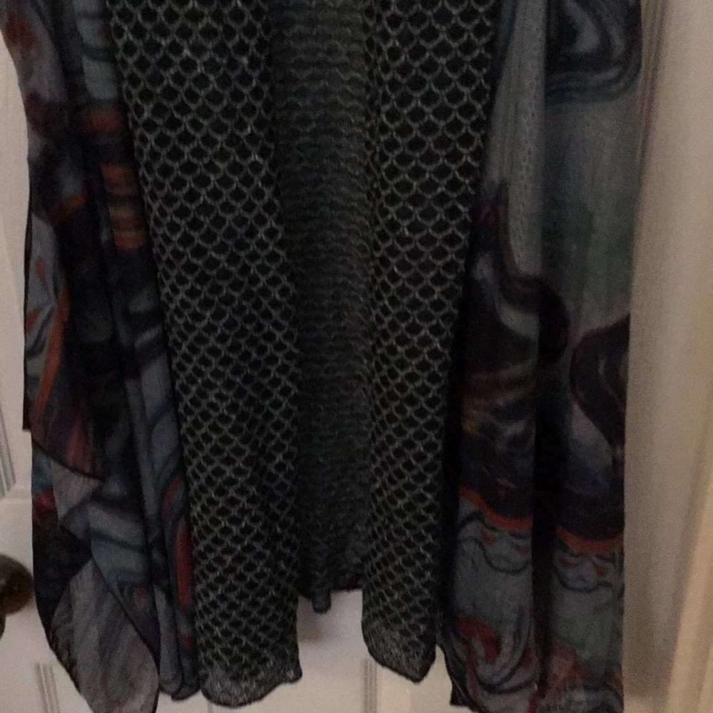 Sleeveless cardigan. Multi-colored with teals and blues. - Picture 7 of 11